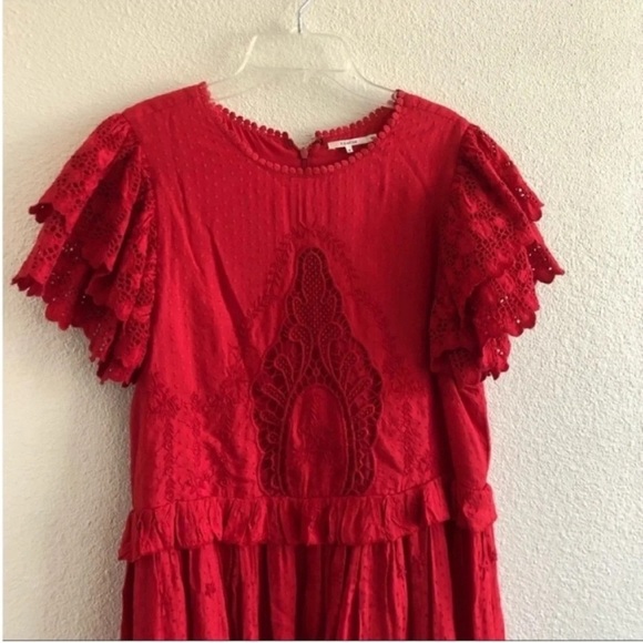 Tularosa Paula Lace Embroidered Ruffle Mini Dress Red - Picture 7 of 7